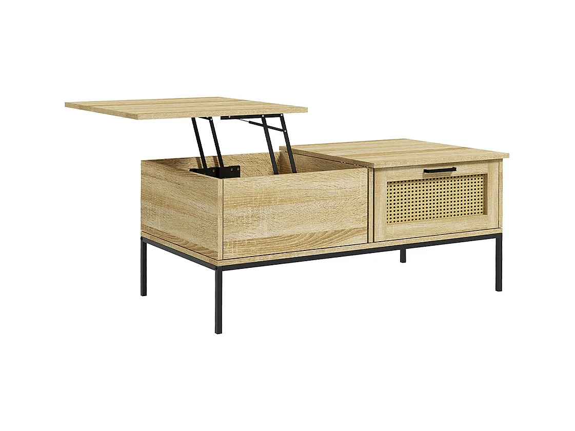 Table basse avec plateau relevable table de salon avec 2 grands tiroirs cadre en acier naturel