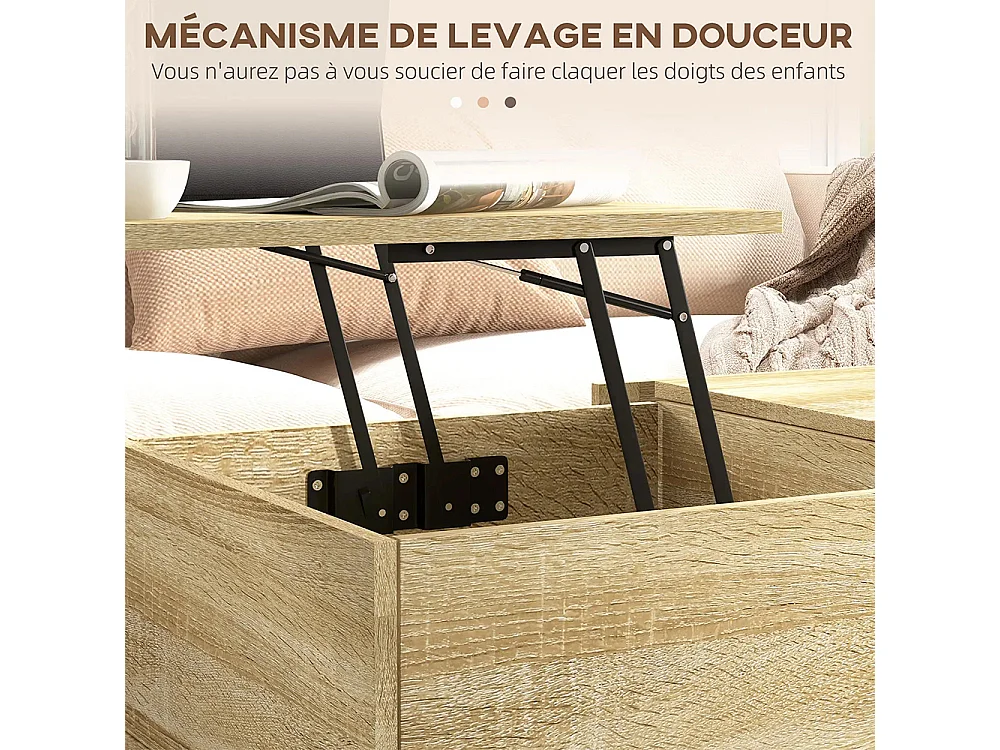 Table basse avec plateau relevable table de salon avec 2 grands tiroirs cadre en acier naturel