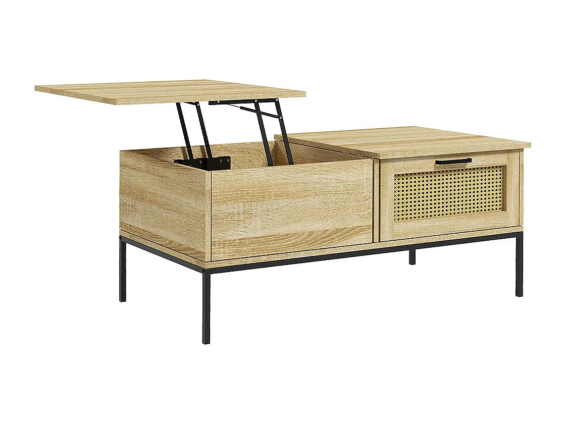 Table basse avec plateau relevable table de salon avec 2 grands tiroirs cadre en acier naturel