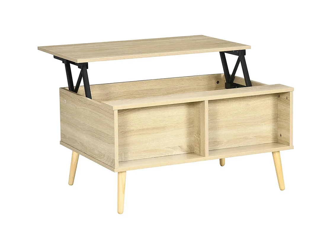 Table basse rectangulaire table de salon plateau relevable 2 niches coffre en bois bois clair