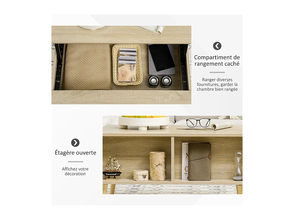 Table basse rectangulaire table de salon plateau relevable 2 niches coffre en bois bois clair