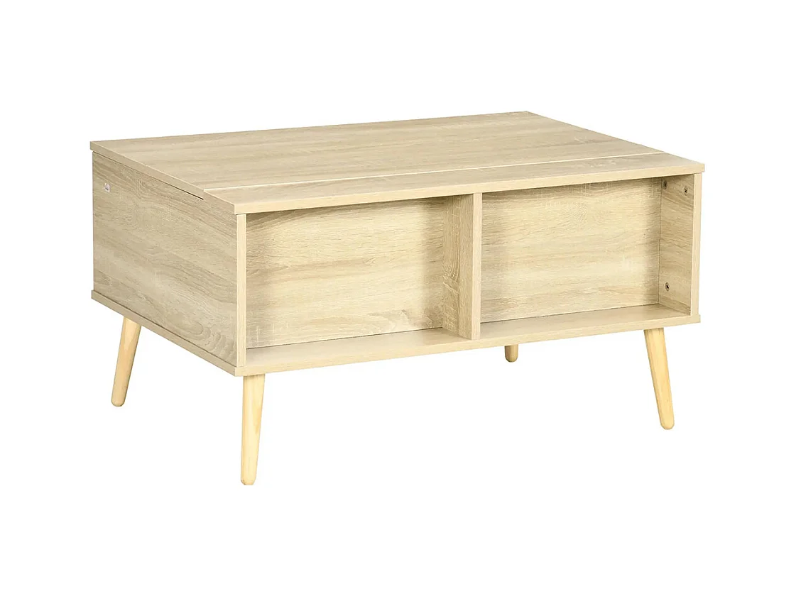 Table basse rectangulaire table de salon plateau relevable 2 niches coffre en bois bois clair