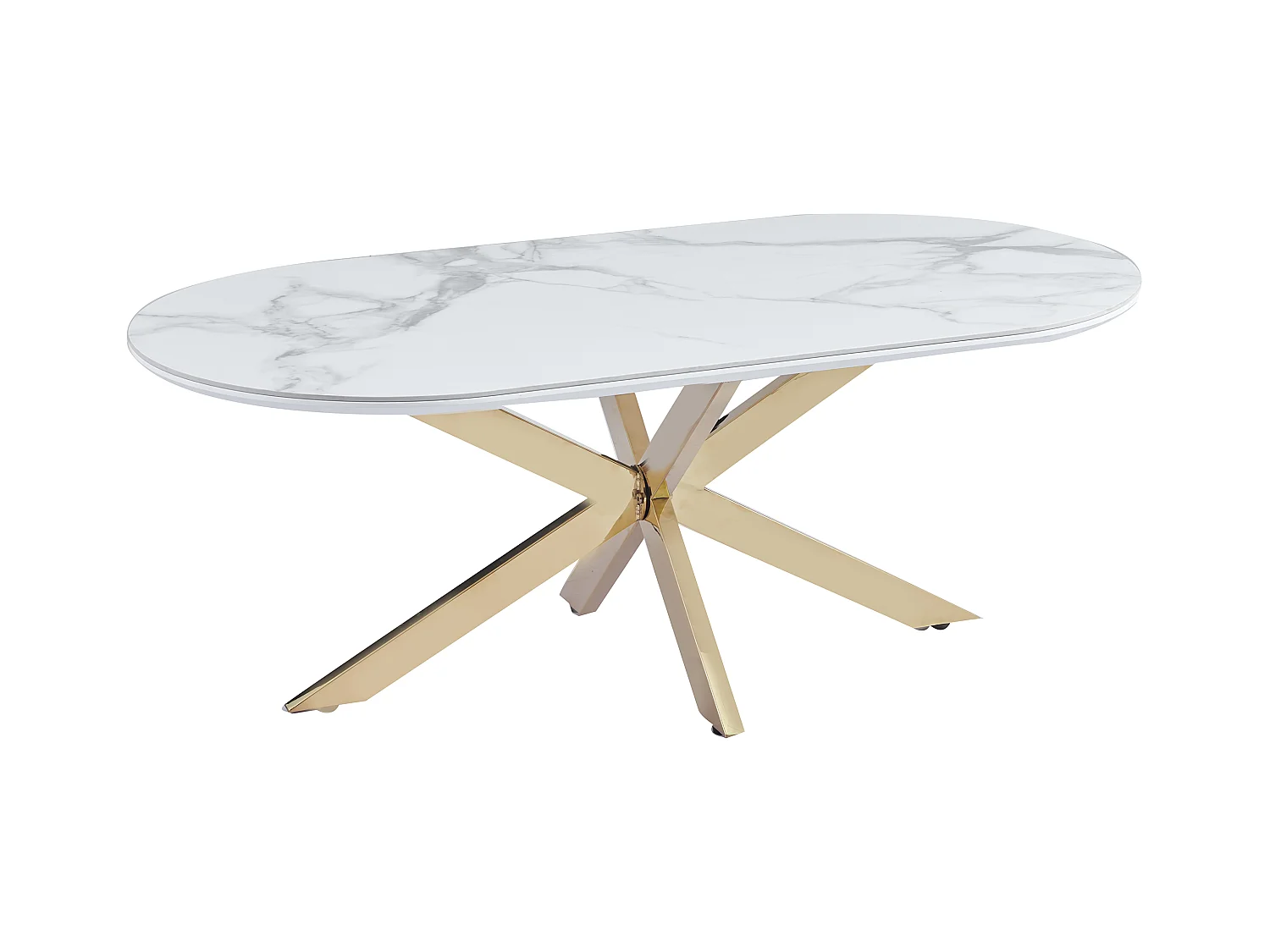 Table basse MANON Gold & Céramique Marbre Blanc 120x60 cm