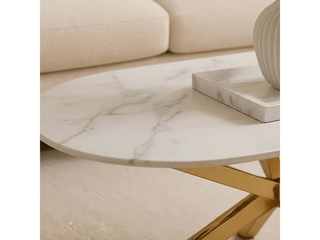 Table basse MANON Gold & Céramique Marbre Blanc 120x60 cm