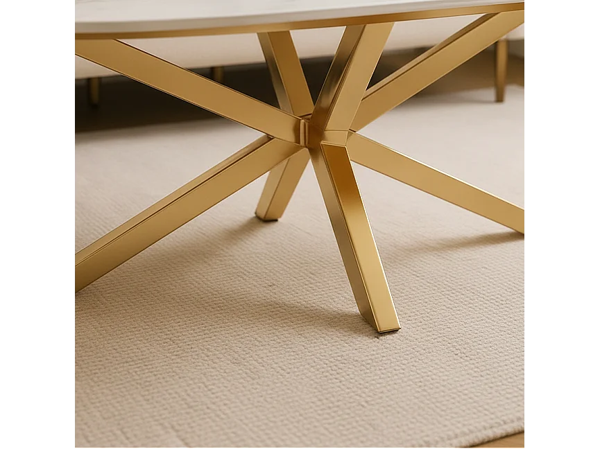 Table basse MANON Gold & Céramique Marbre Blanc 120x60 cm