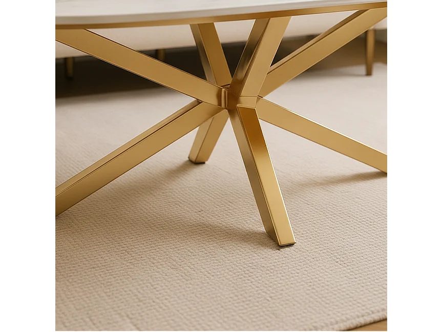 Table basse MANON Gold & Céramique Marbre Blanc 120x60 cm
