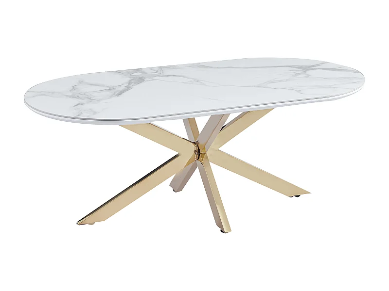 Table basse MANON Gold & Céramique Marbre Blanc 120x60 cm