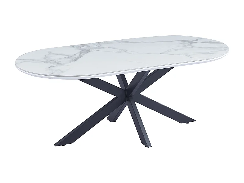 Table basse MANON Métal Noir & Céramique Marbre Blanc 120x60 cm