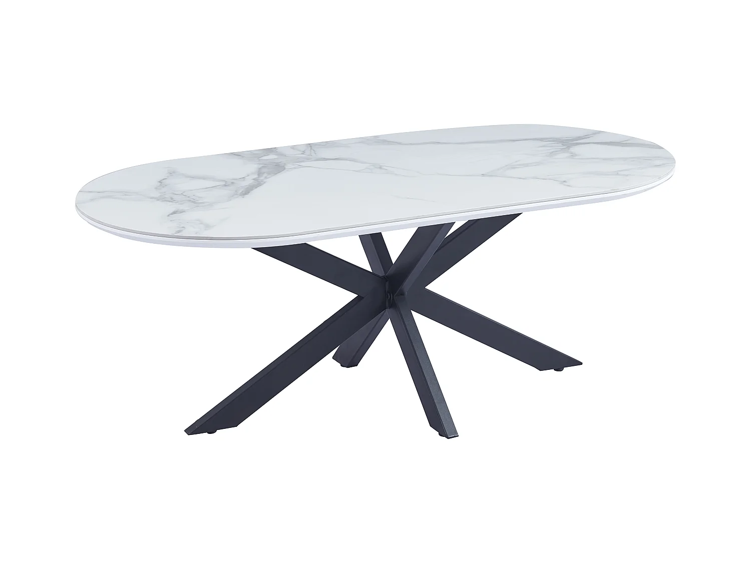 Table basse MANON Métal Noir & Céramique Marbre Blanc 120x60 cm