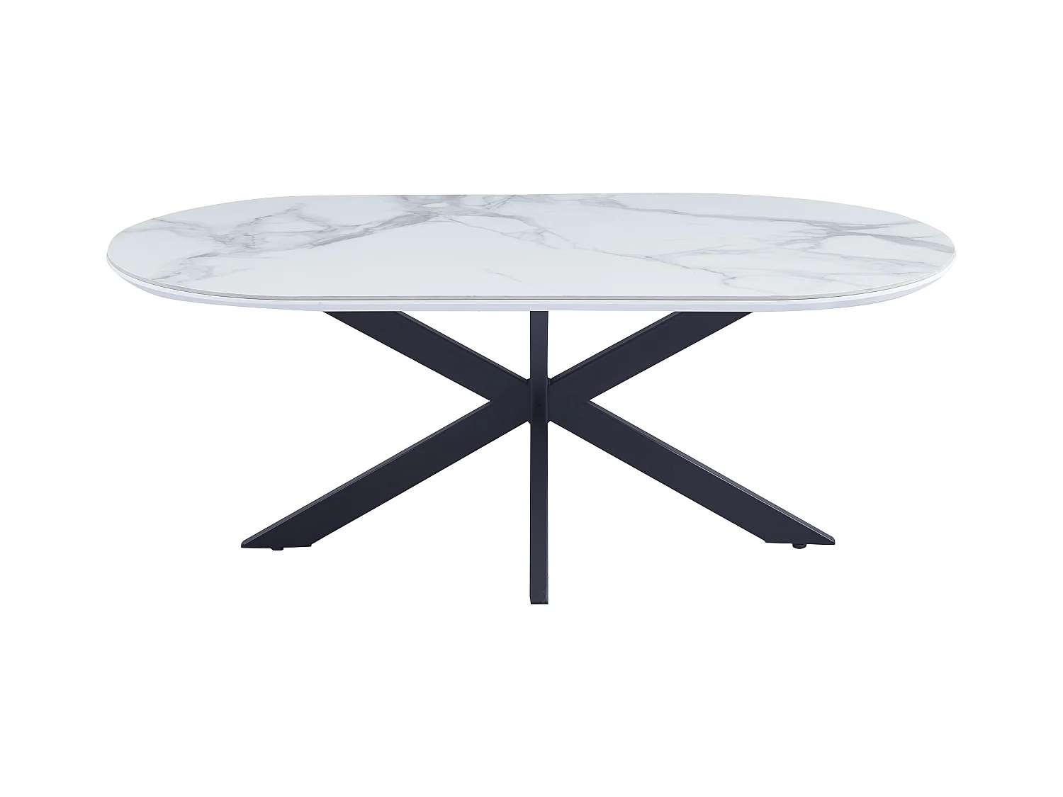 Table basse MANON Métal Noir & Céramique Marbre Blanc 120x60 cm