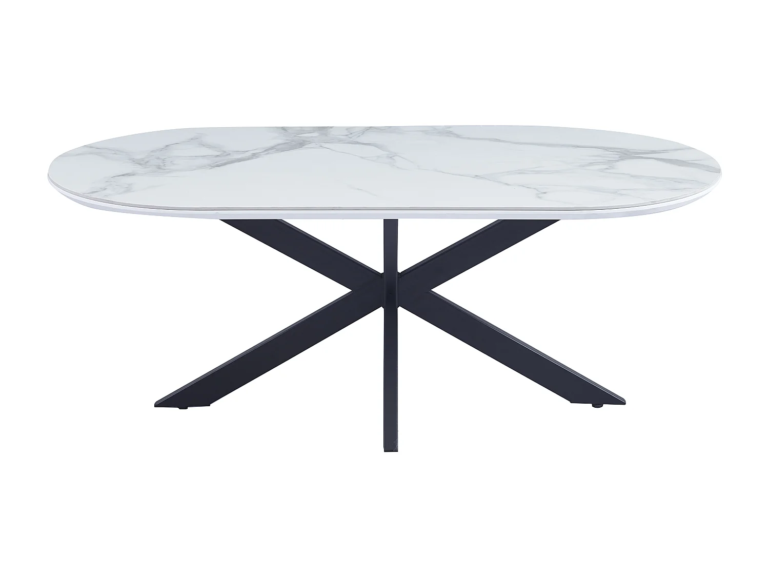 Table basse MANON Métal Noir & Céramique Marbre Blanc 120x60 cm