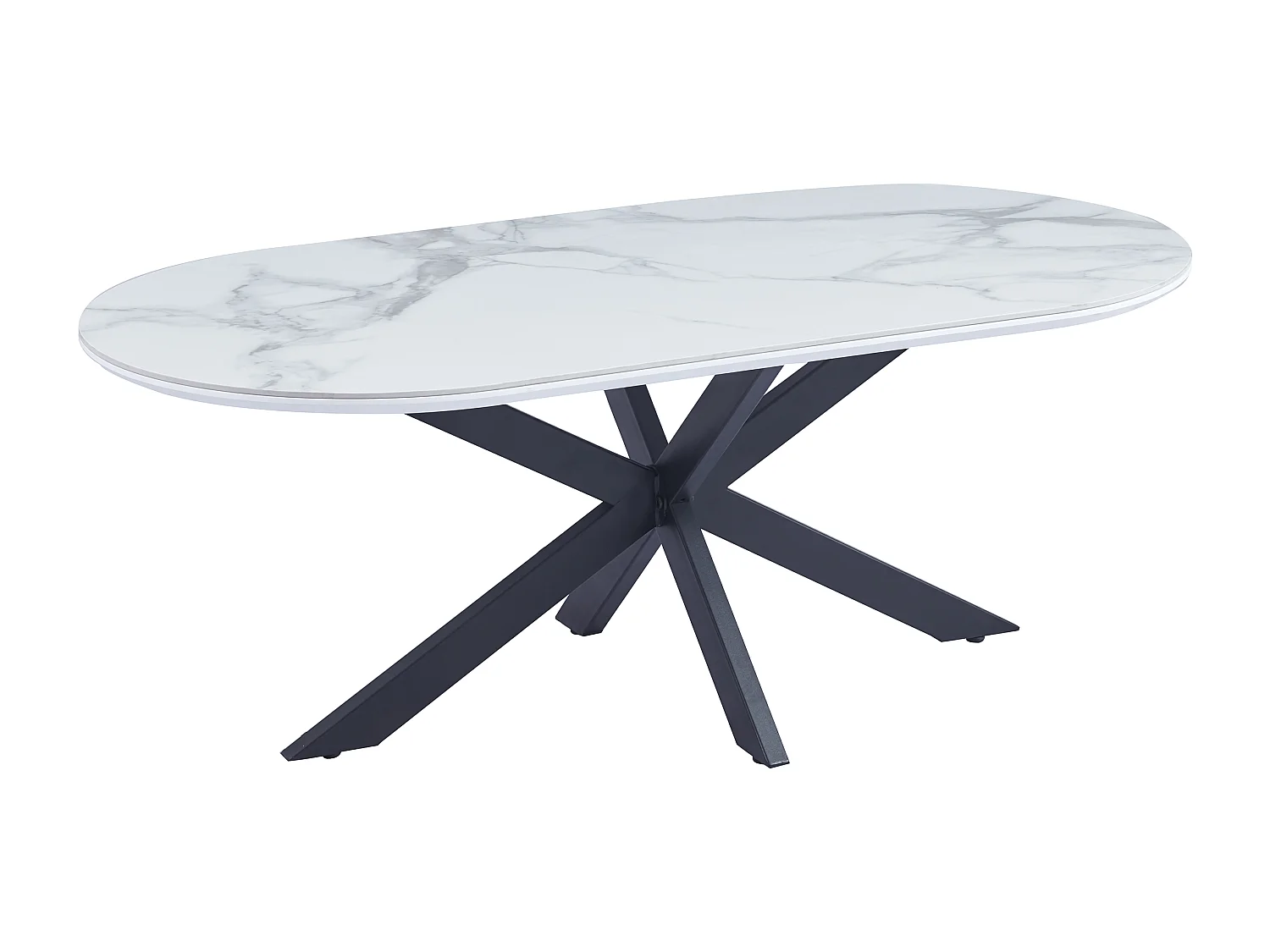 Table basse MANON Métal Noir & Céramique Marbre Blanc 120x60 cm