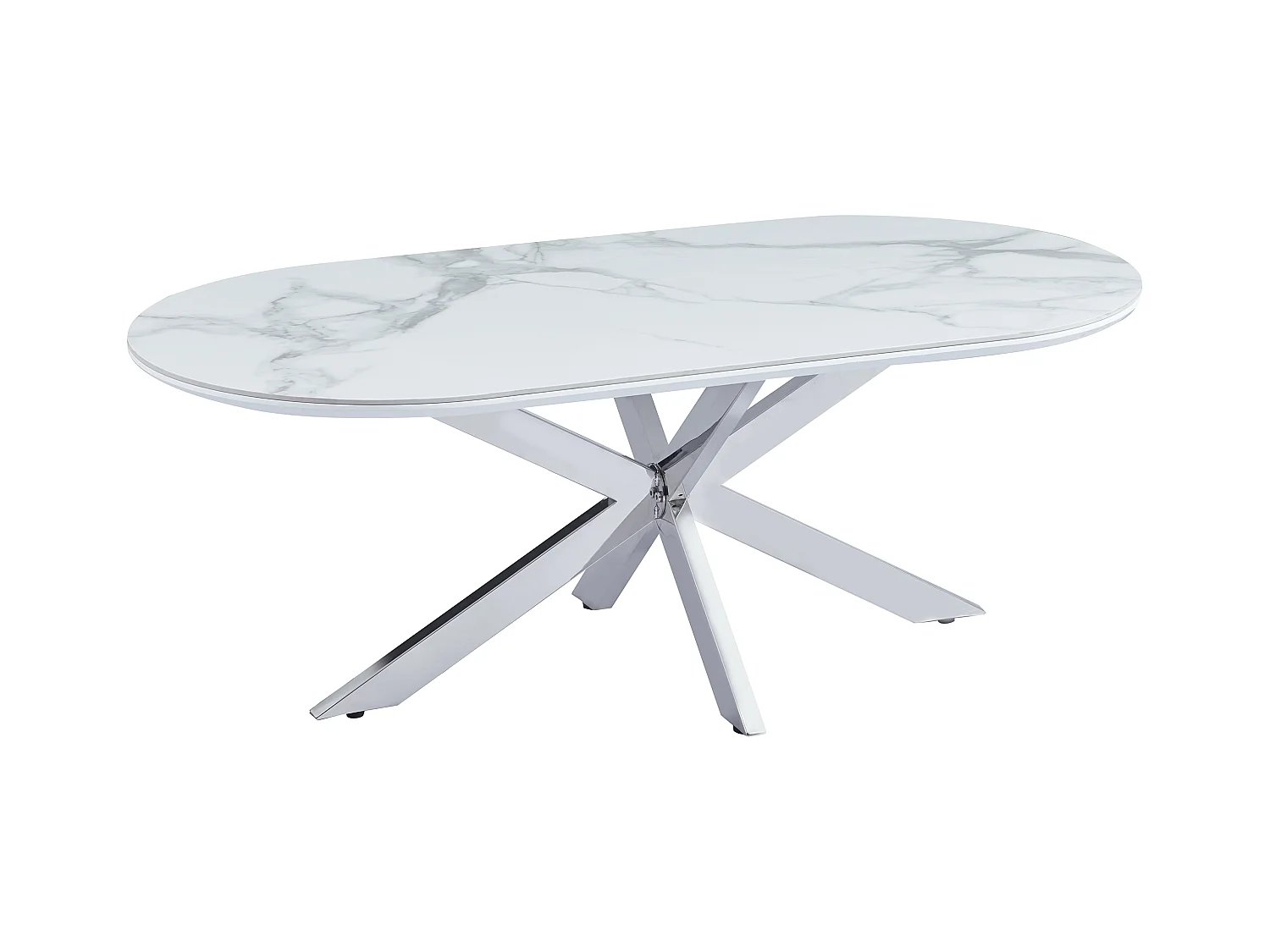 Table basse MANON Chrome & Céramique Marbre Blanc 120x60 cm