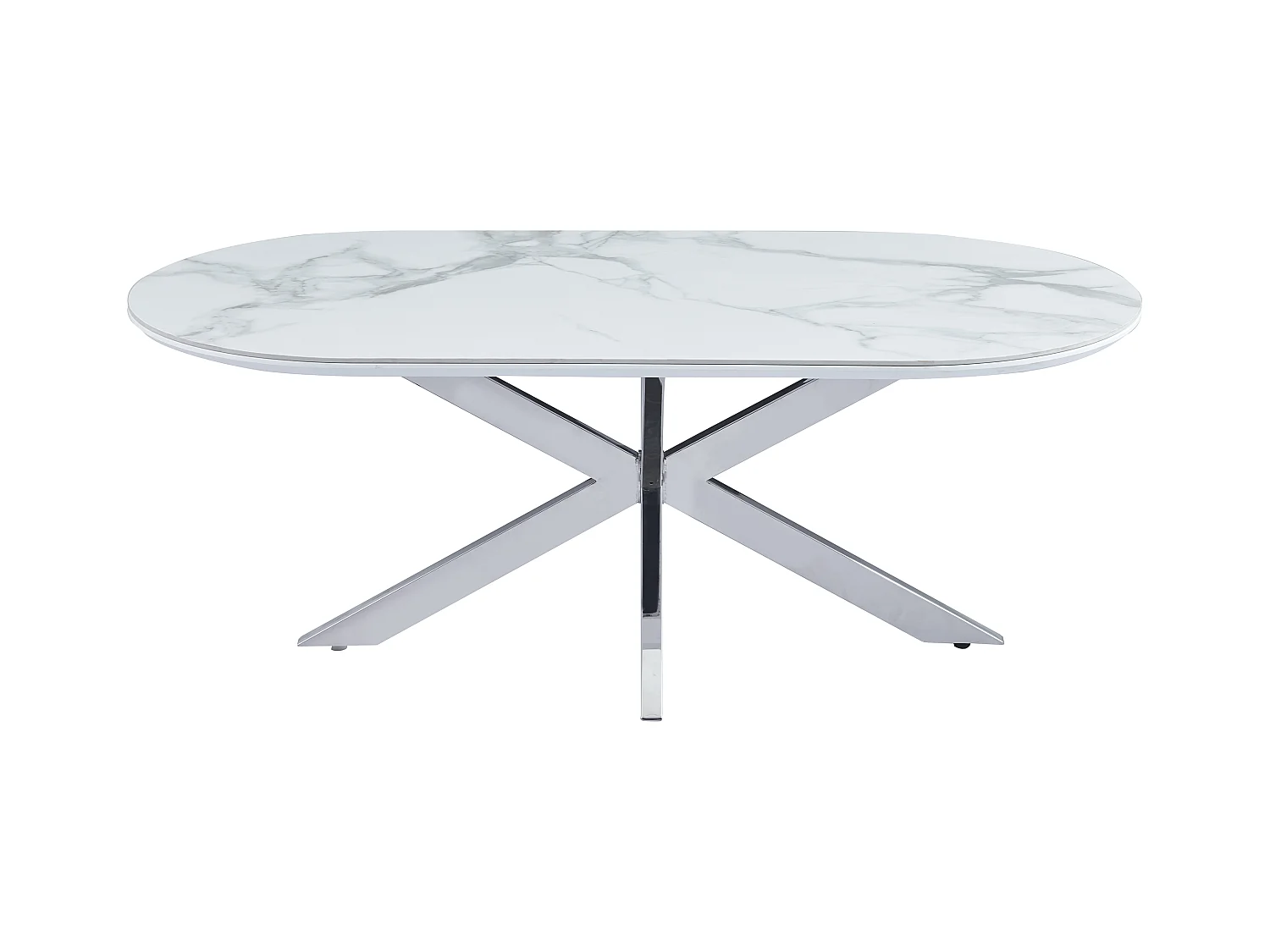 Table basse MANON Chrome & Céramique Marbre Blanc 120x60 cm