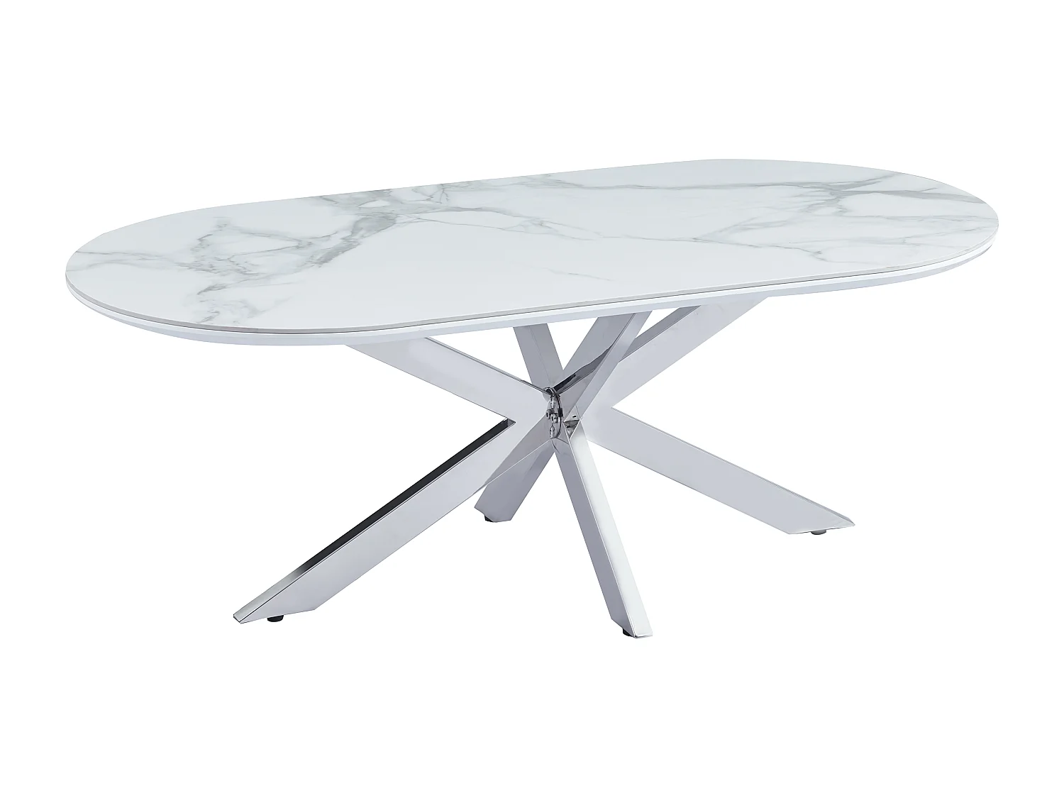 Table basse MANON Chrome & Céramique Marbre Blanc 120x60 cm