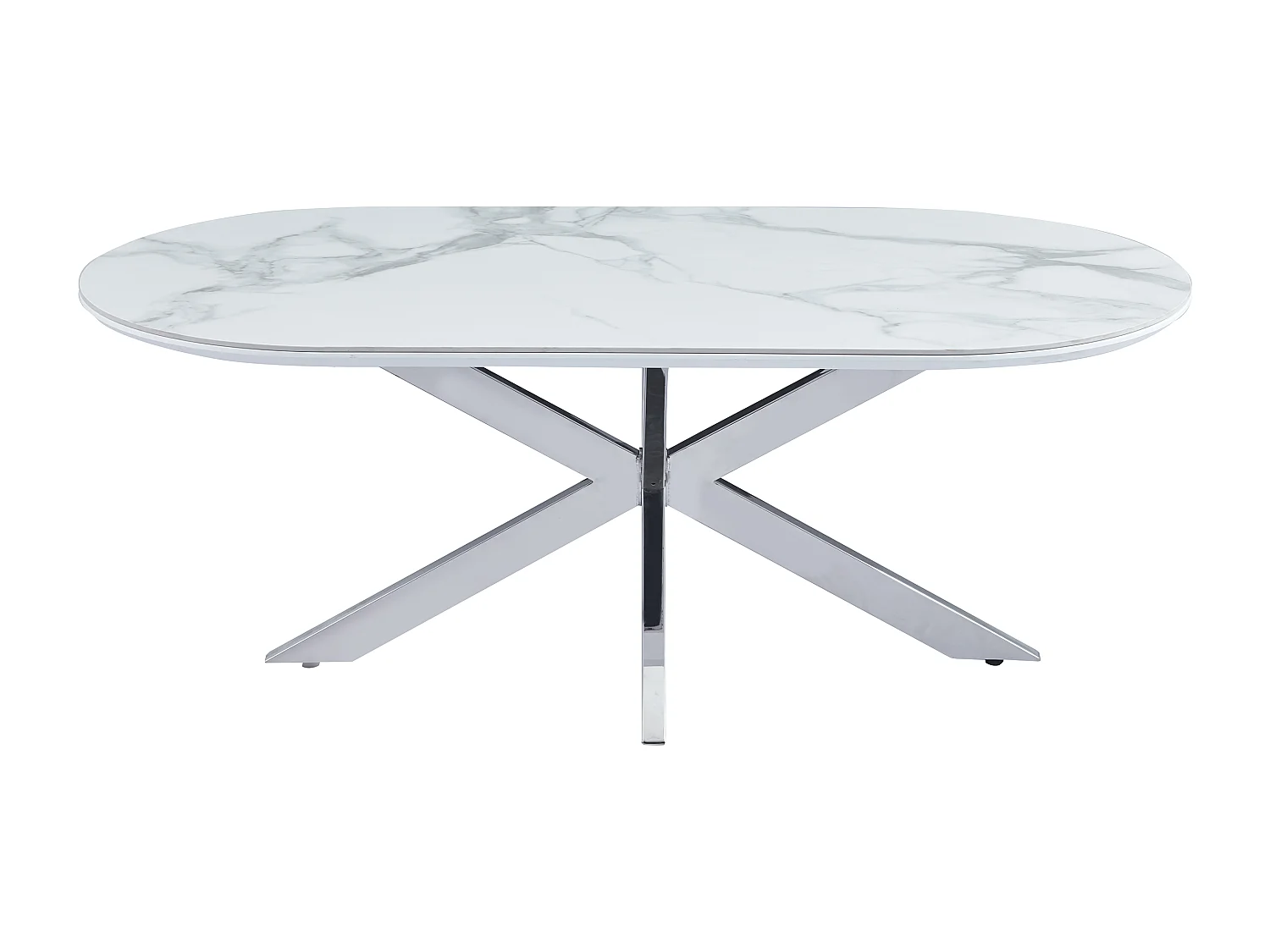 Table basse MANON Chrome & Céramique Marbre Blanc 120x60 cm