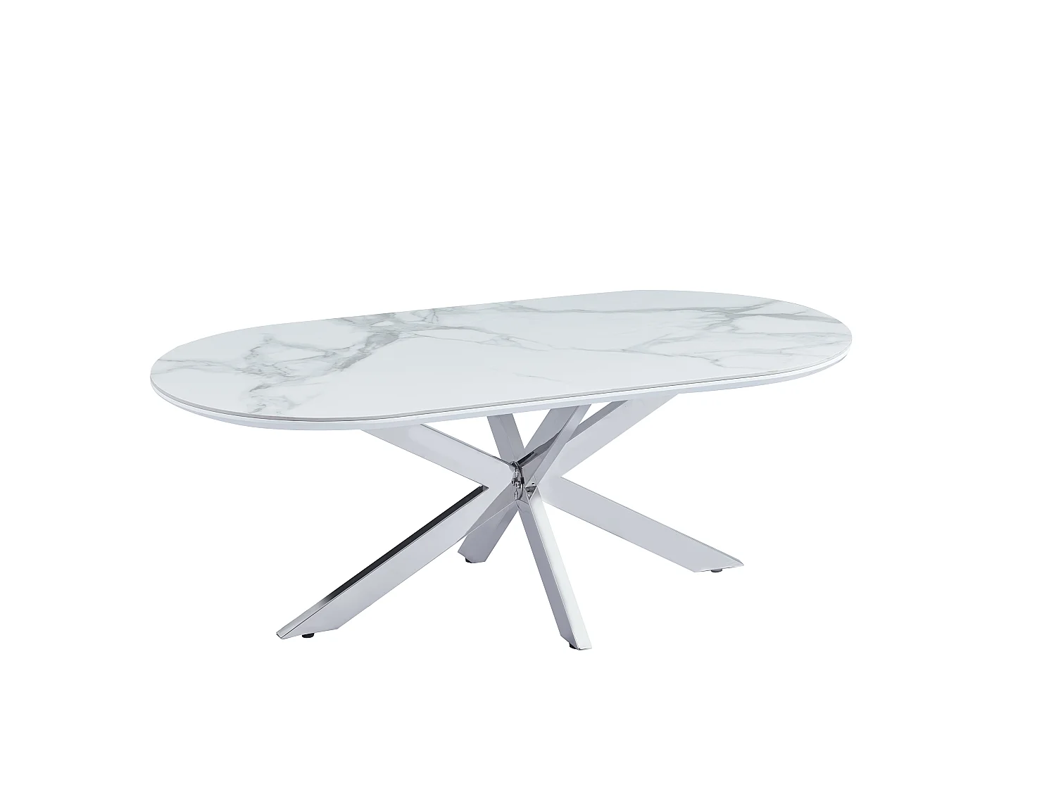 Table basse 120x60 céramique effet marbre blanc pieds chromés