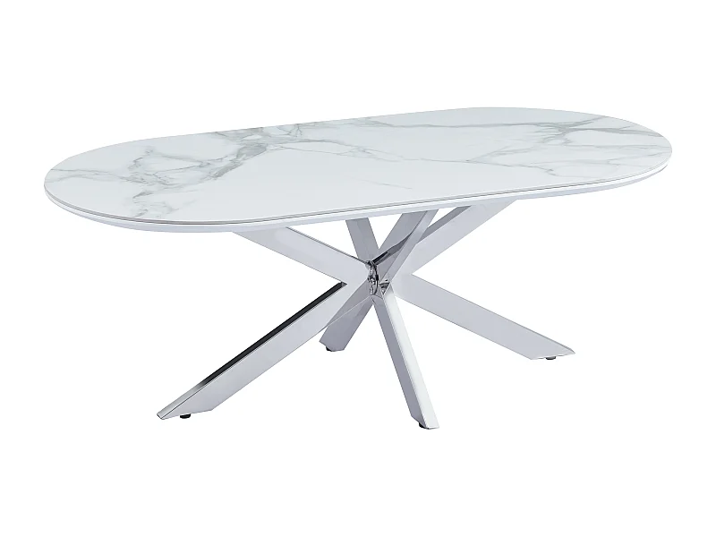 Table basse MANON Chrome & Céramique Marbre Blanc 120x60 cm