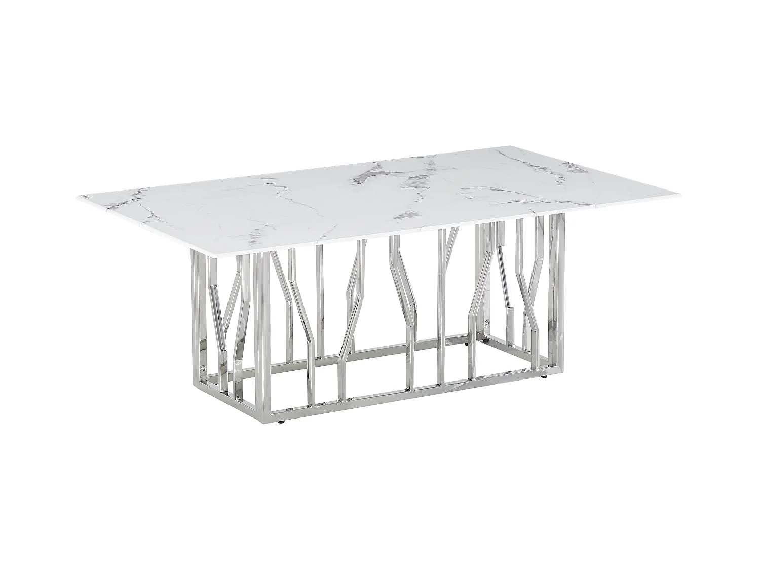 Table Basse PORTOFINO – Chrome & Marbre Blanc – 120x70x45 cm