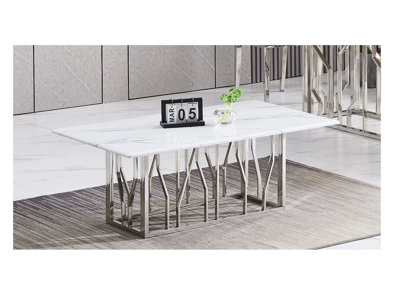 Table Basse PORTOFINO – Chrome & Marbre Blanc – 120x70x45 cm