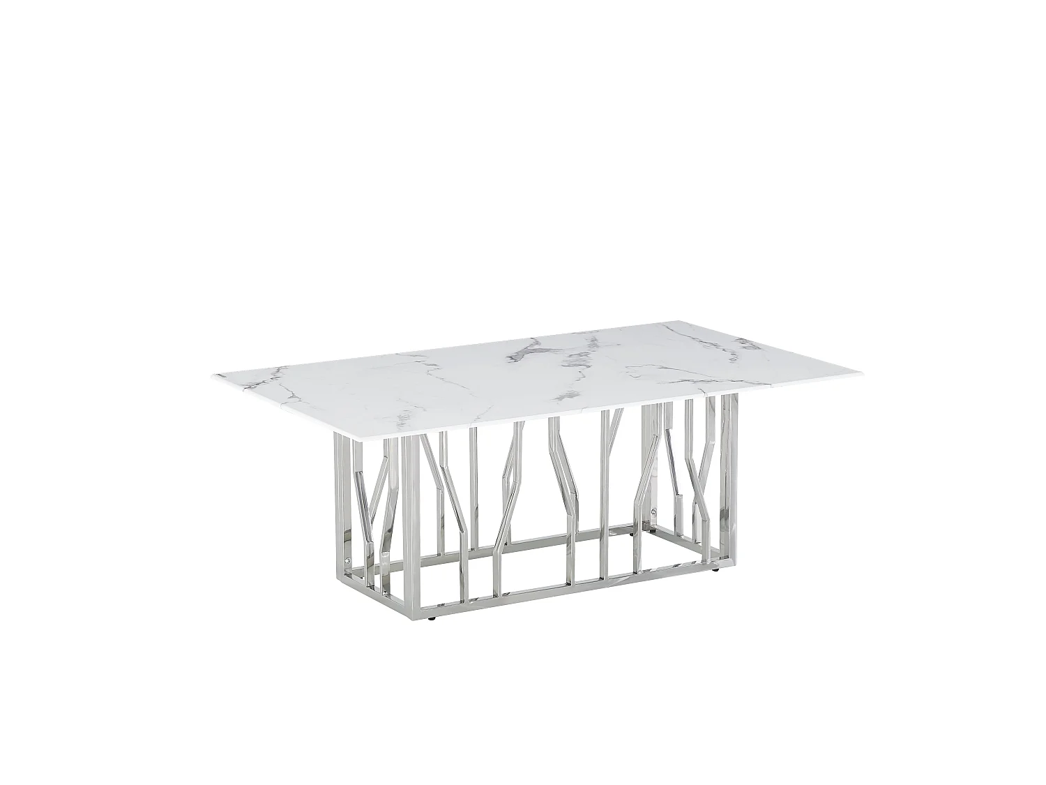 Table basse 120x70 céramique effet marbre blanc pieds chromés