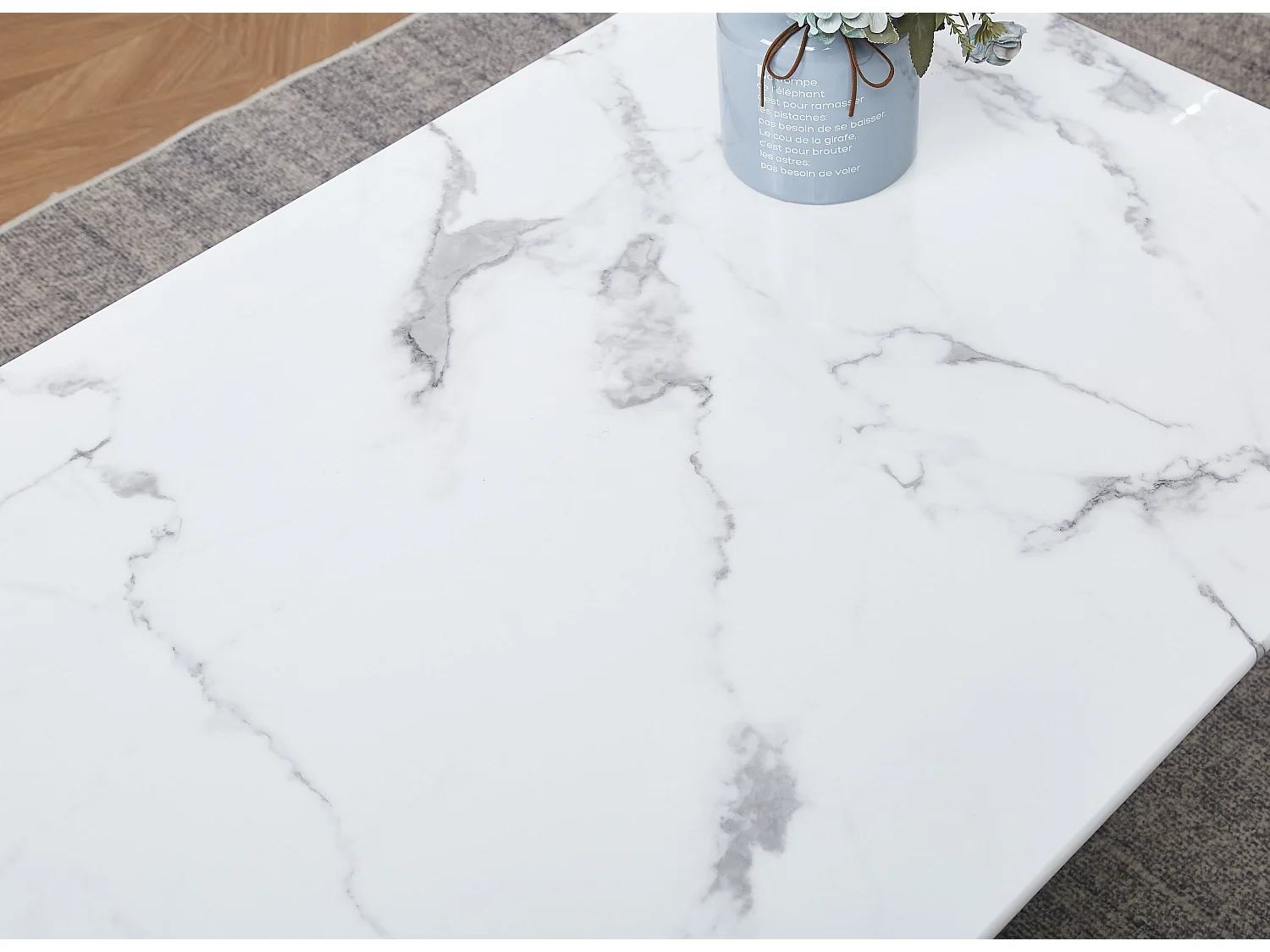 Table basse 120x70 céramique effet marbre blanc pieds chromés