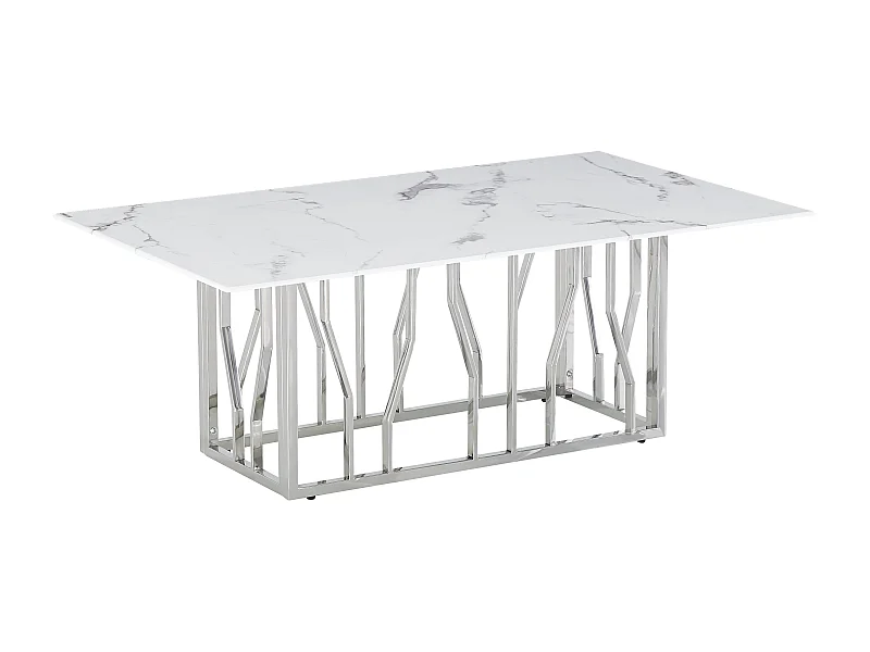 Table Basse PORTOFINO – Chrome & Marbre Blanc – 120x70x45 cm