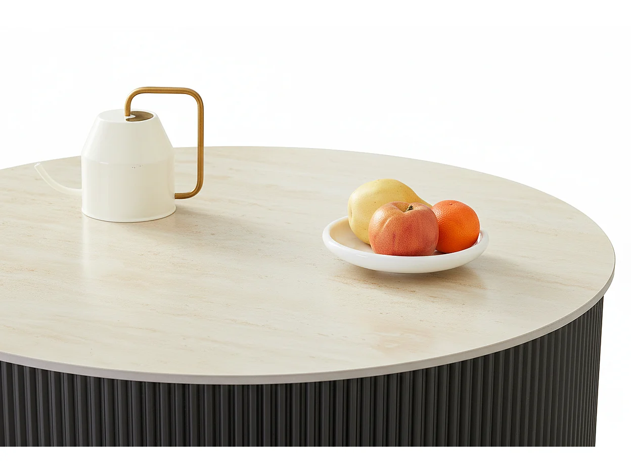 Table basse ronde céramique travertin noir métal Ø80x45 cm RUBY