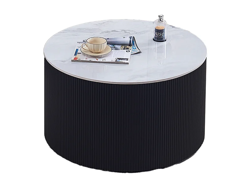 Table Basse VALMY – Pieds Noirs & Céramique Marbre – 90x45 cm