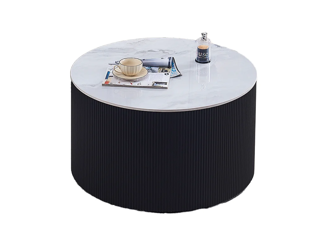 Table Basse VALMY – Pieds Noirs & Céramique Marbre – 90x45 cm