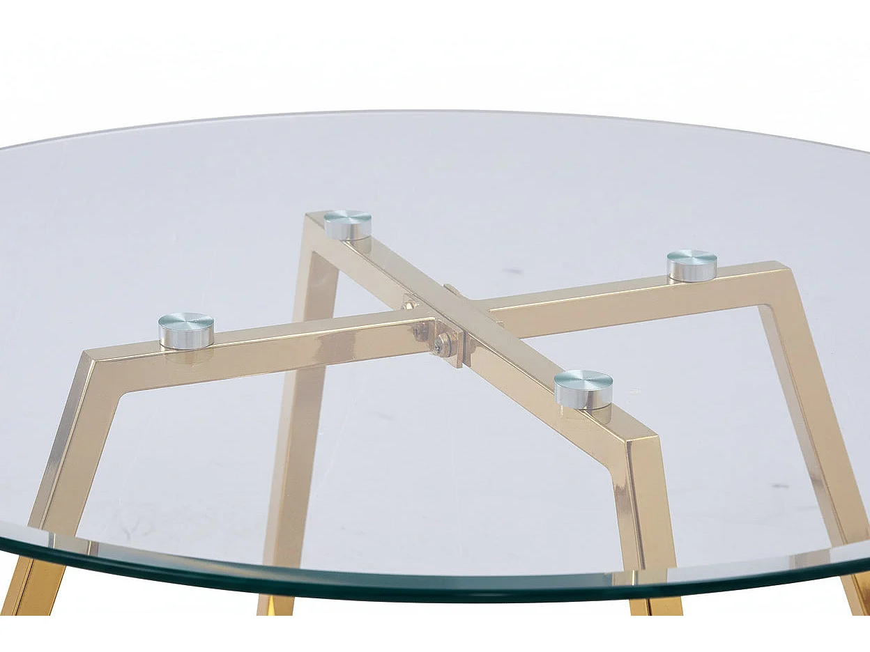 Table Basse Ronde HELOISE Métal Gold Plateau Verre Trempé Transparent D80xH45cm