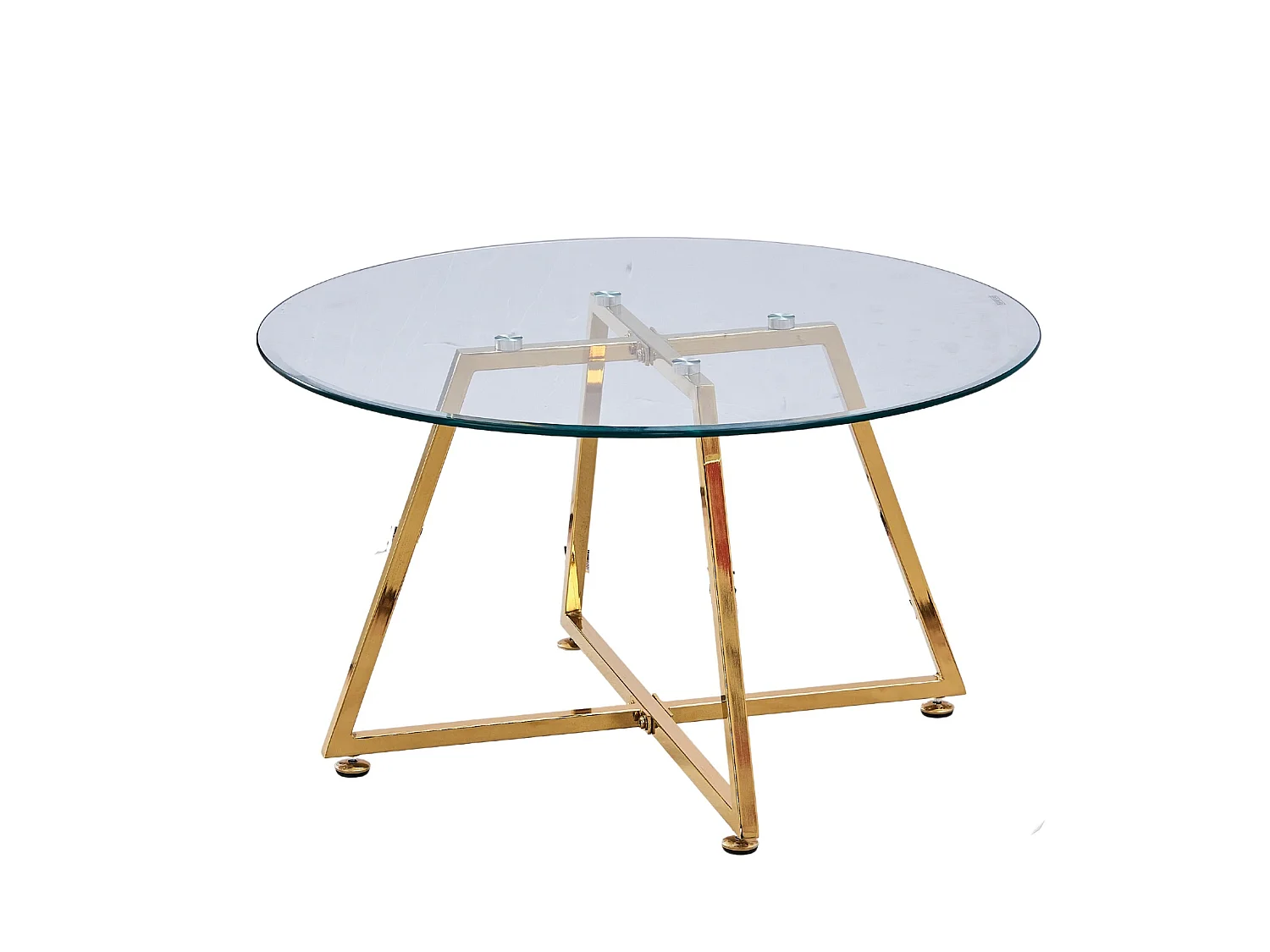 Table Basse Ronde HELOISE Métal Gold Plateau Verre Trempé Transparent D80xH45cm