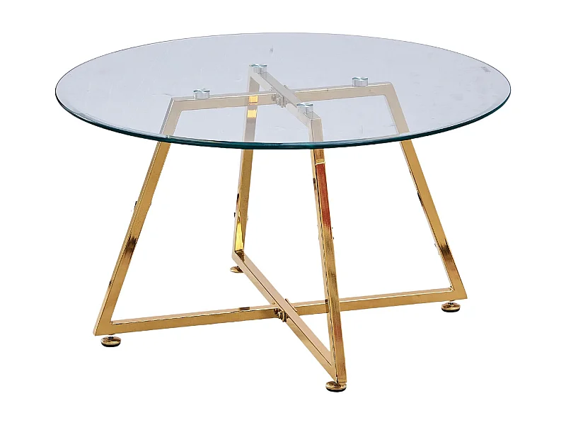 Table Basse Ronde HELOISE Métal Gold Plateau Verre Trempé Transparent D80xH45cm