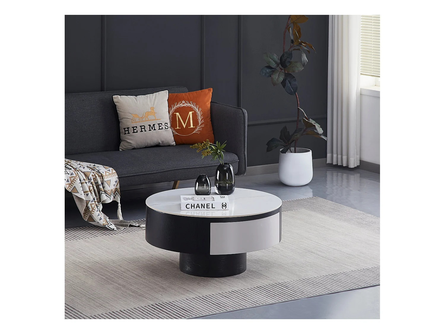 Table Basse TORNADO – Avec Tiroir – Noir & Blanc – 80x40 cm