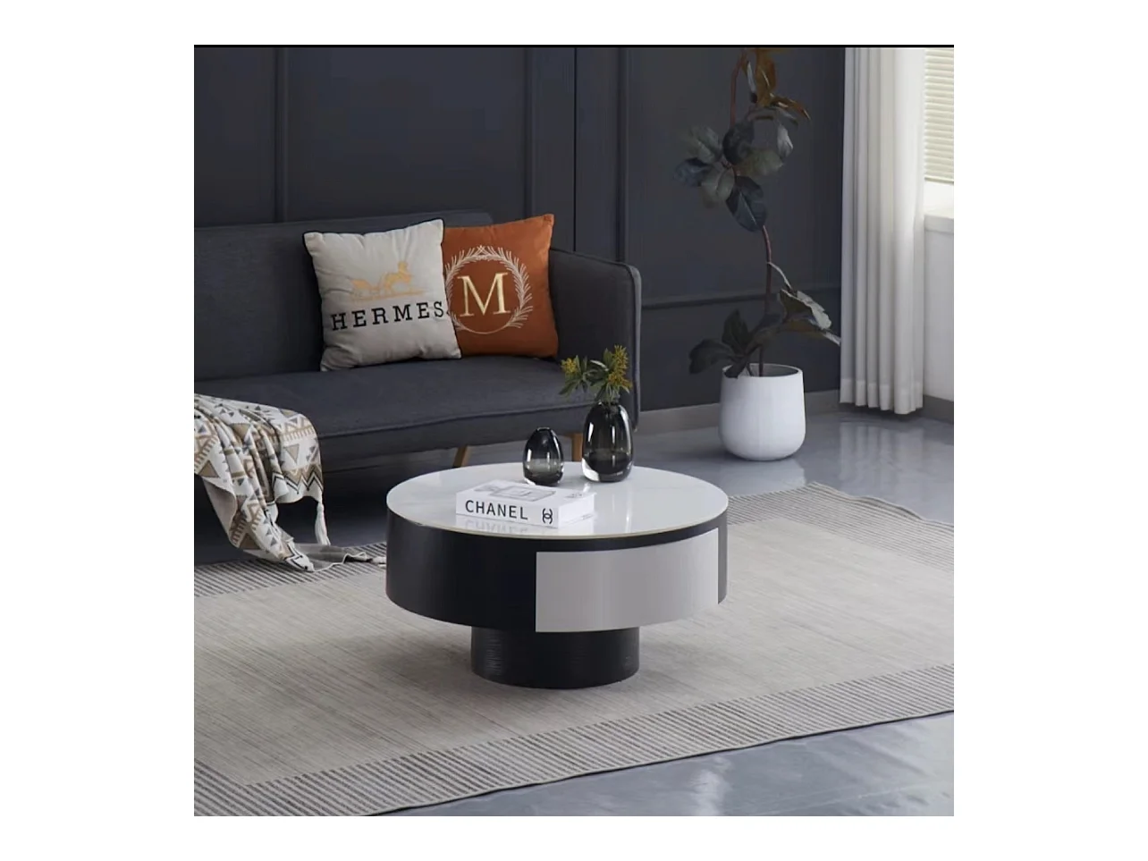 Table Basse TORNADO – Avec Tiroir – Noir & Blanc – 80x40 cm