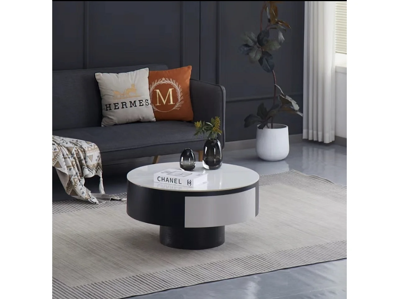 Table Basse TORNADO – Avec Tiroir – Noir & Blanc – 80x40 cm