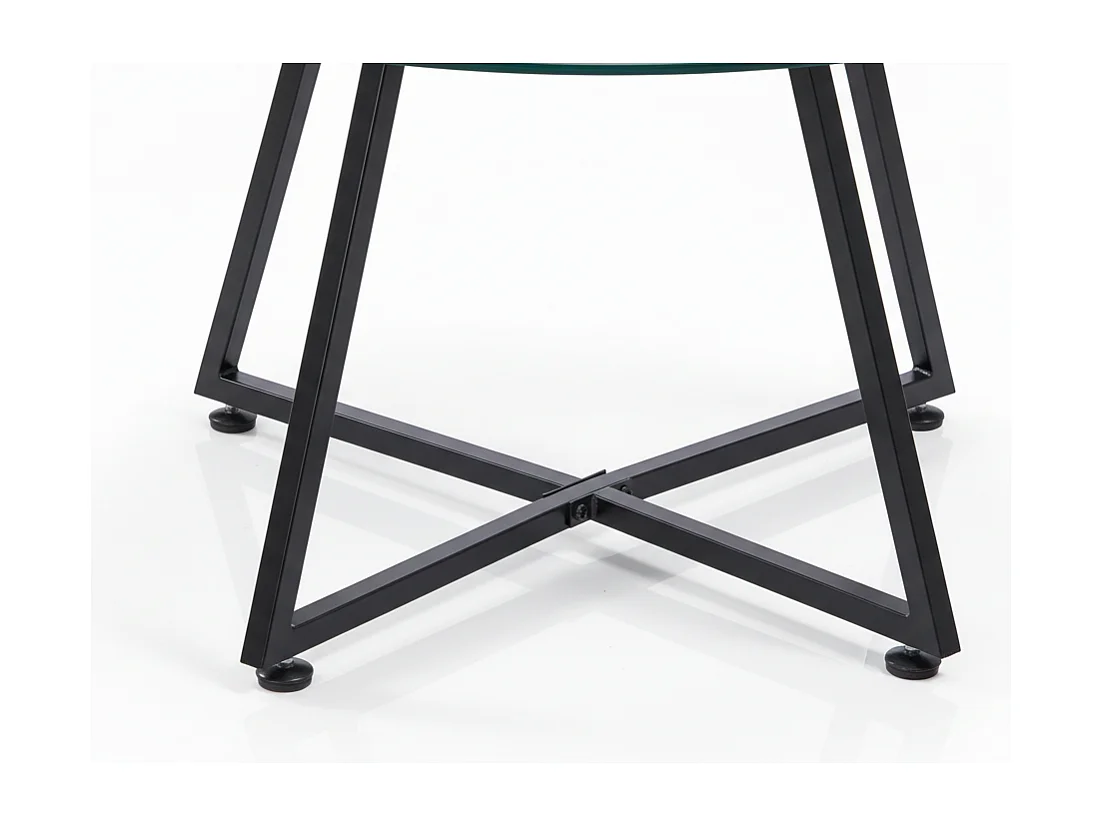 Table Basse Ronde HELOISE Métal Noir Plateau Verre Trempé Transparent D80xH45cm