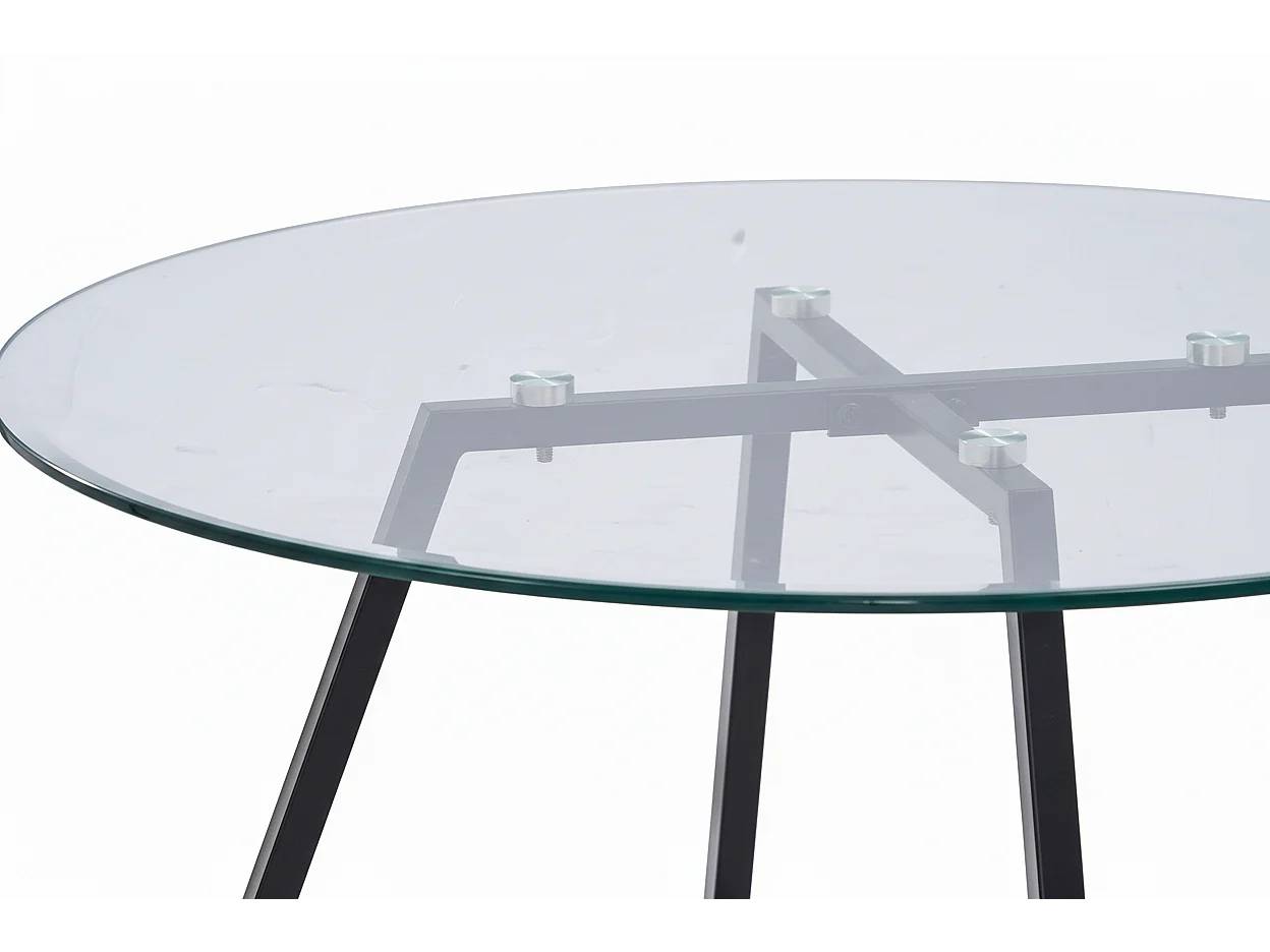 Table Basse Ronde HELOISE Métal Noir Plateau Verre Trempé Transparent D80xH45cm