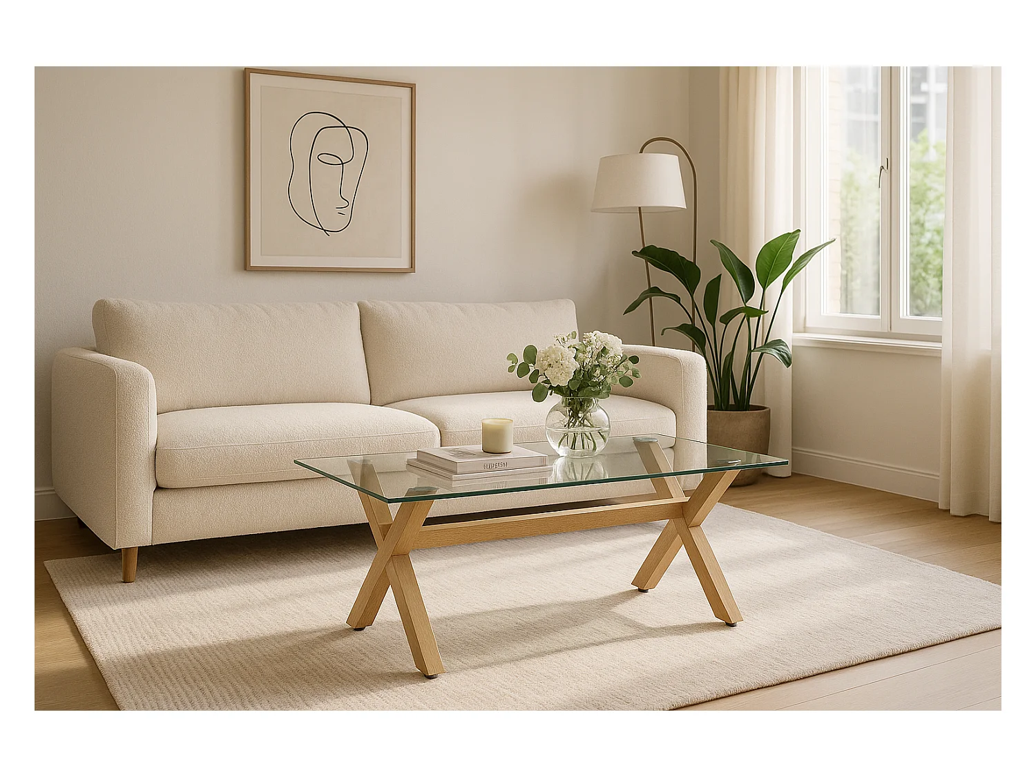 Table basse IXE Bois & Verre Transparent 120x60x45 cm