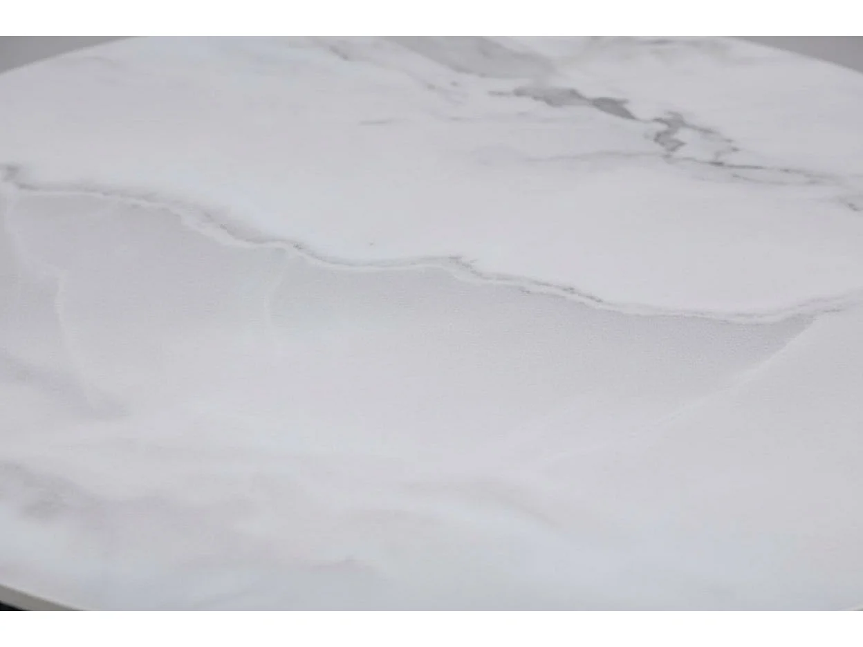 Table Basse VALMY Pieds Métal Noir Plateau Céramique Marbré Gris D90xH45 cm