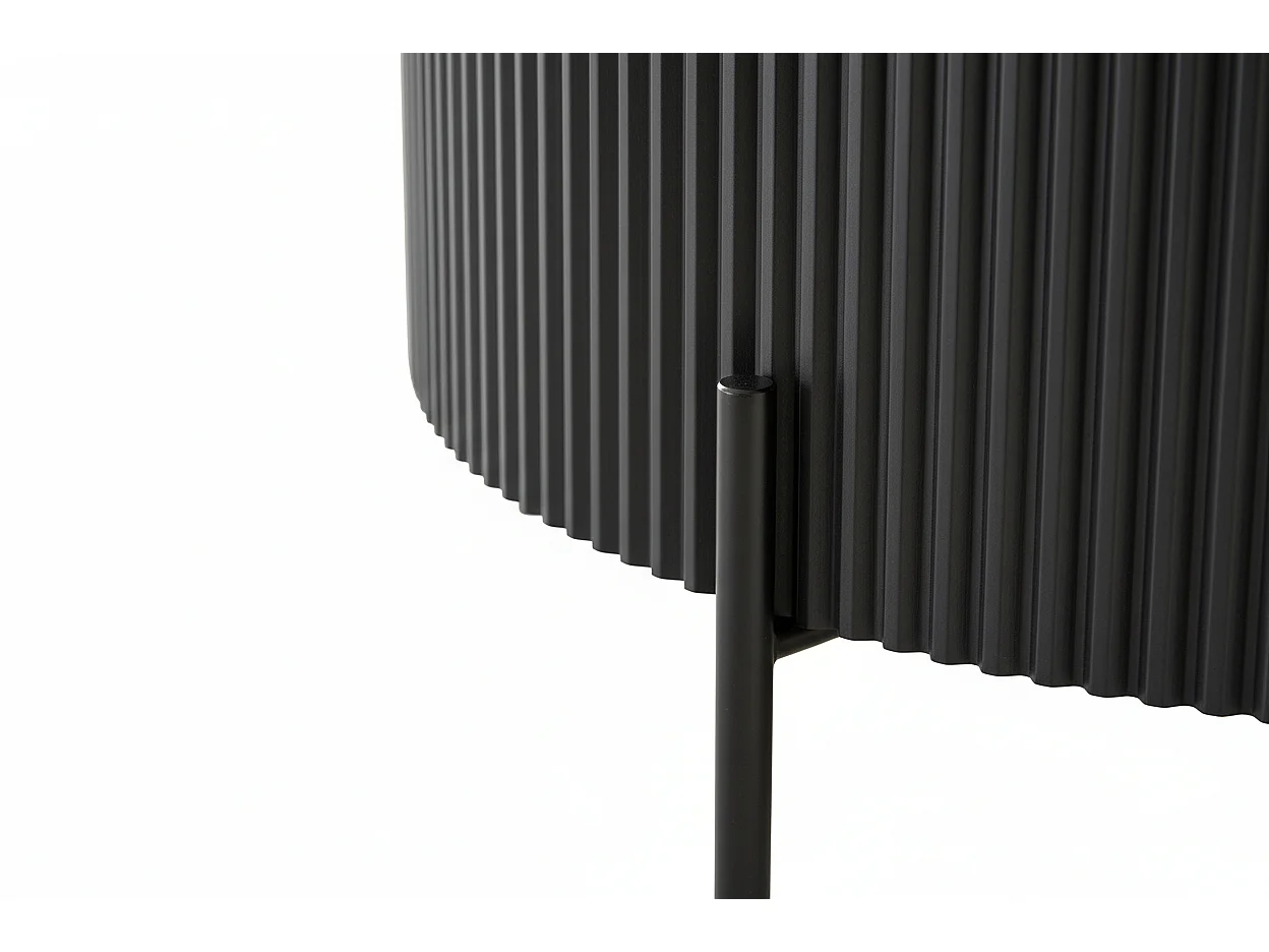 Table Basse RUBY Ronde Plateau Céramique Effet Travertin Noir Pied Métal Noir D90xH45 cm