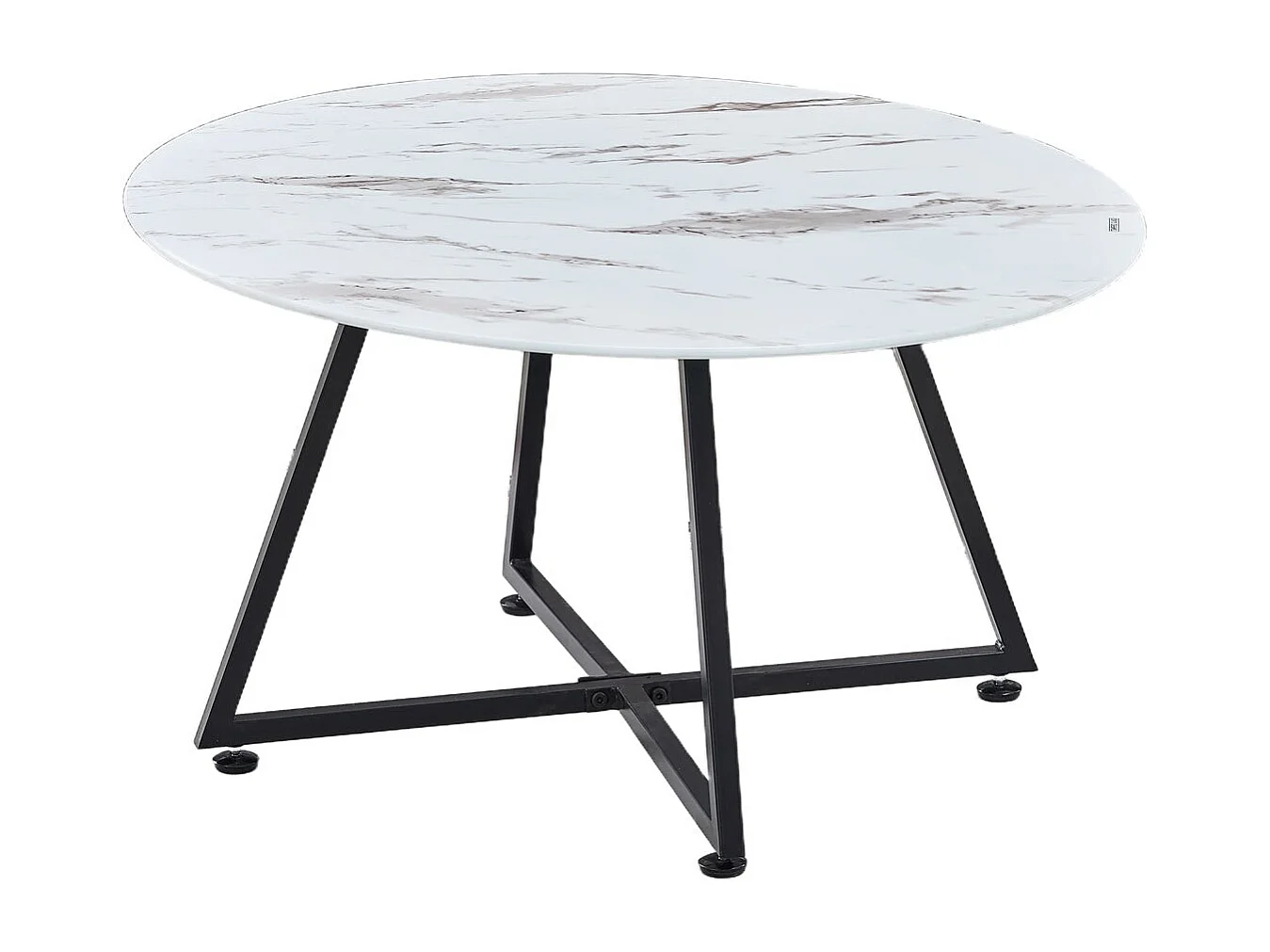 Table Basse Ronde HELOISE Métal Noir Plateau Céramique Effet Marbre Blanc D80xH45cm