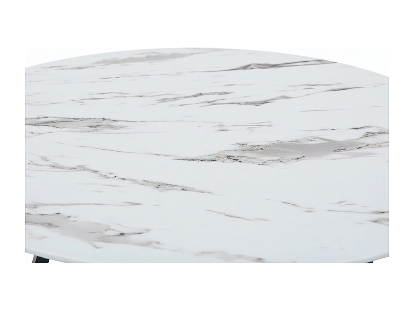 Table Basse Ronde HELOISE Métal Noir Plateau Céramique Effet Marbre Blanc D80xH45cm