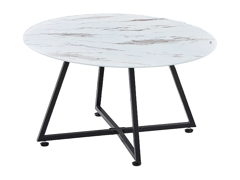 Table Basse Ronde HELOISE Métal Noir Plateau Céramique Effet Marbre Blanc D80xH45cm