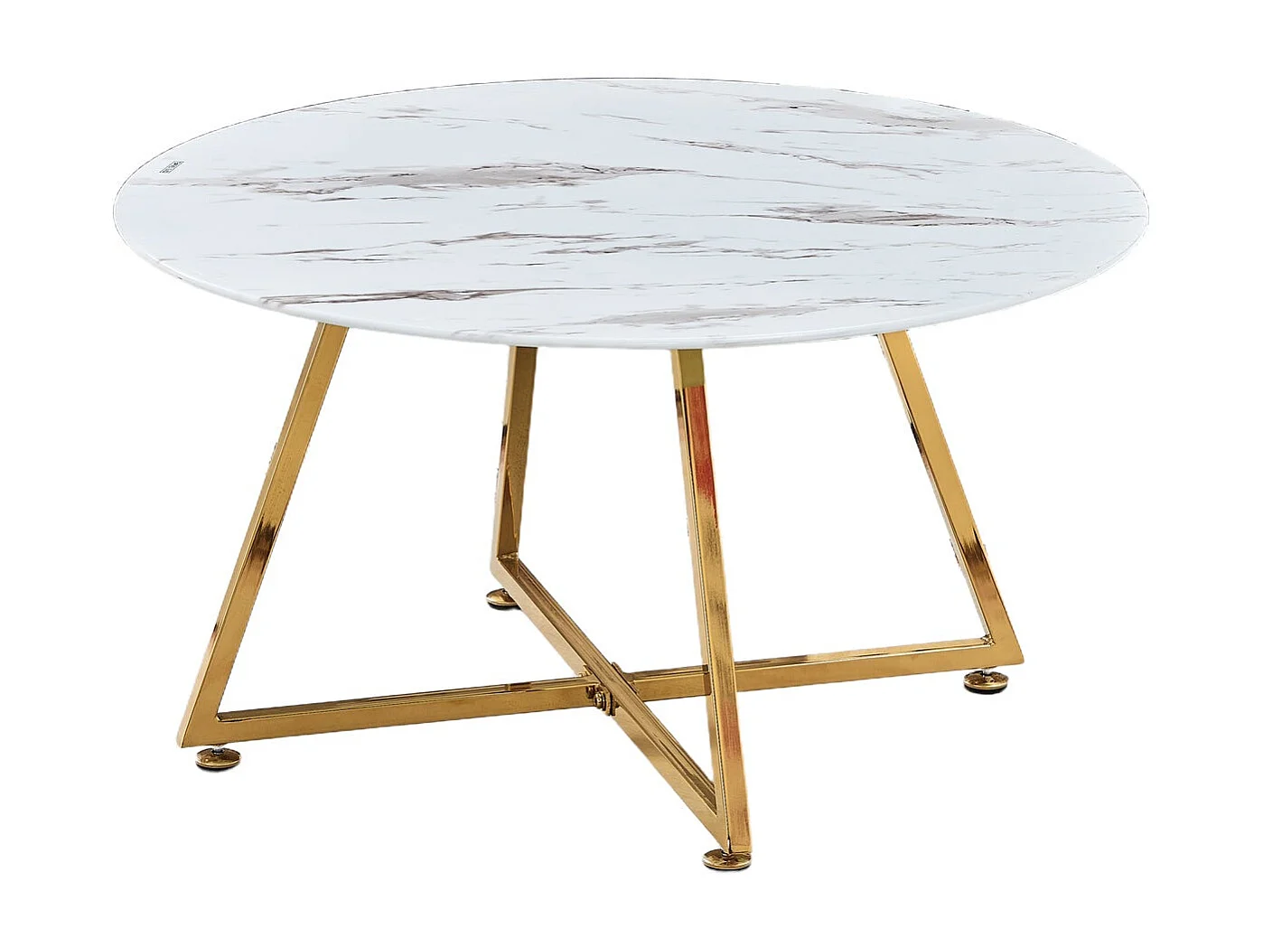 Table Basse Ronde HELOISE Métal Gold Plateau Céramique Effet Marbre Blanc D80xH45cm