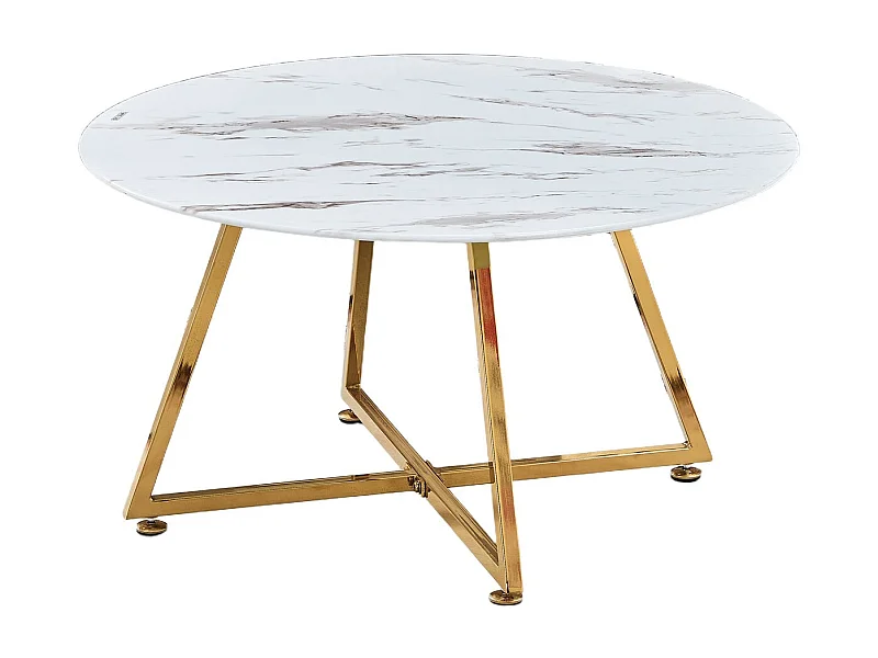 Table basse HELOISE Gold et plateau en verre 80x45 cm - Marbré blanc