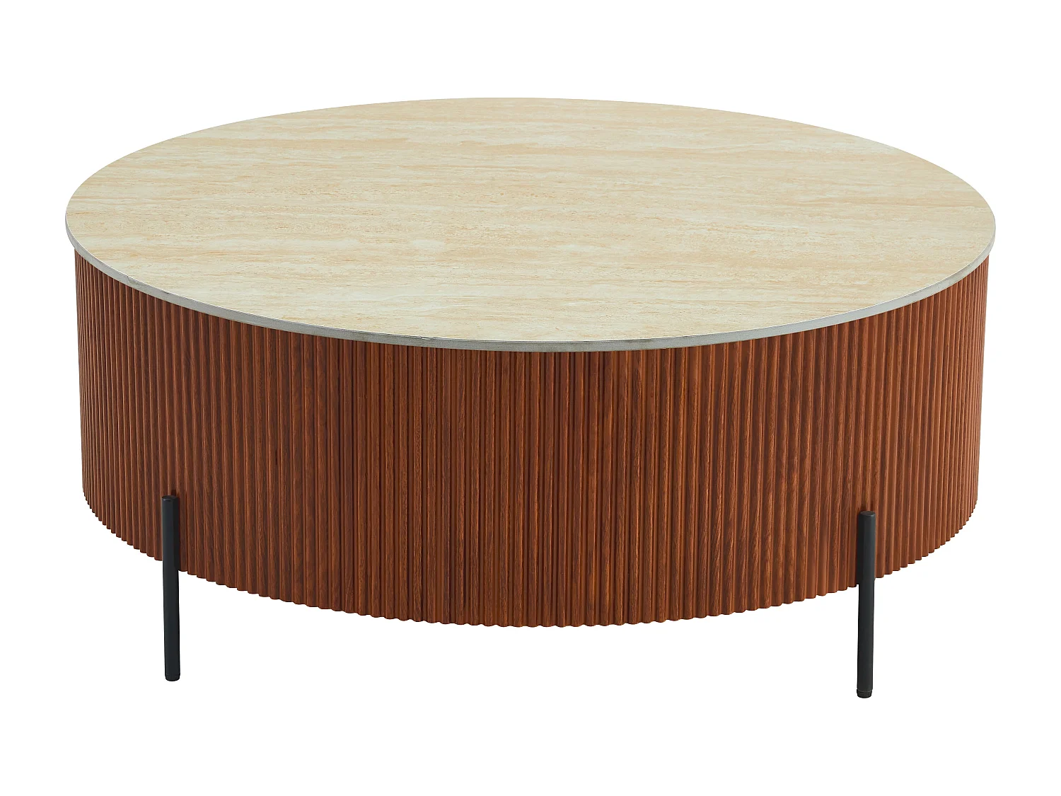 Table Basse Ronde Céramique Effet Travertin Noisette D100xH45 cm RUBY