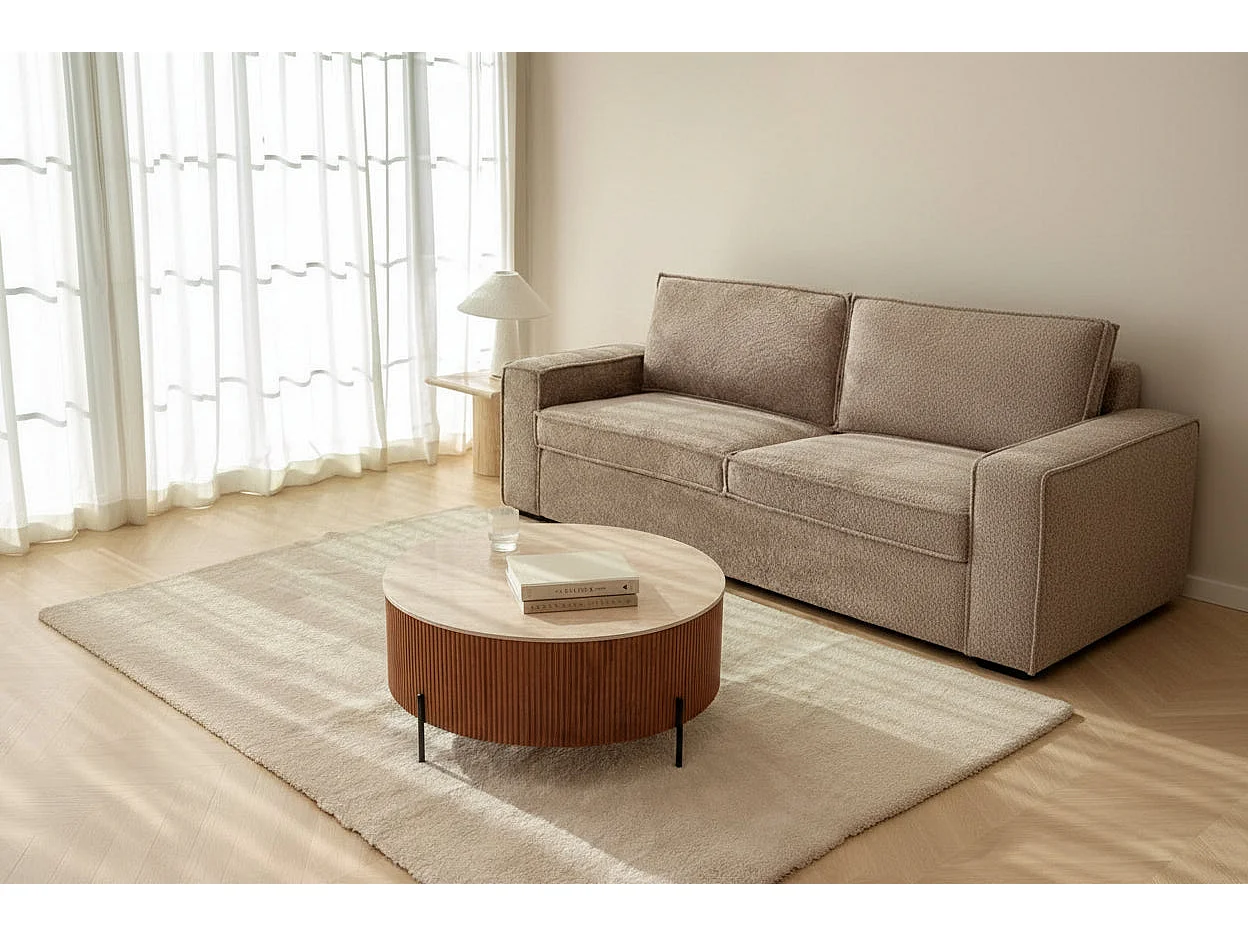 Table Basse Ronde Céramique Effet Travertin Noisette D100xH45 cm RUBY