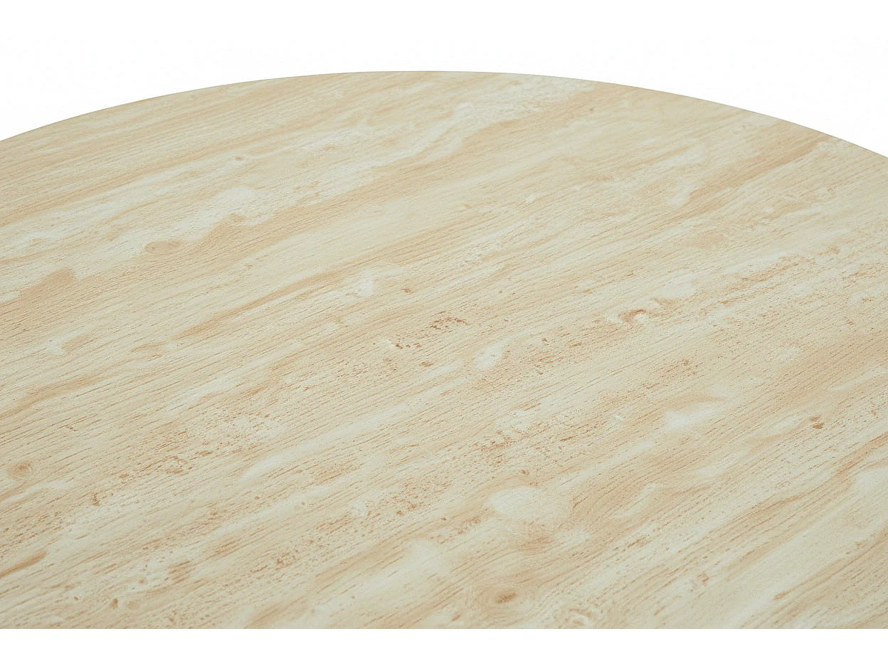 Table Basse RUBY Ronde Plateau Céramique Effet Travertin Noisette Pied Métal Noir D90xH45 cm