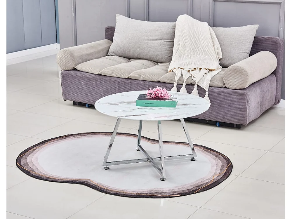 Table Basse Ronde HELOISE Métal Chrome Plateau Céramique Effet Marbre Blanc D80xH45cm